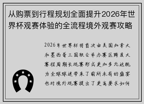 从购票到行程规划全面提升2026年世界杯观赛体验的全流程境外观赛攻略